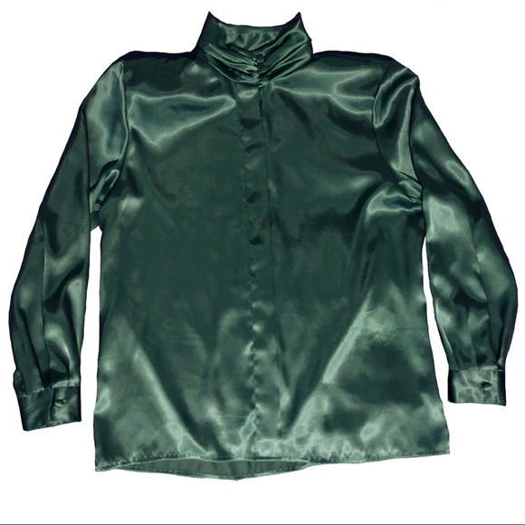 Vintage Tops - Vintage green mock neck blouse